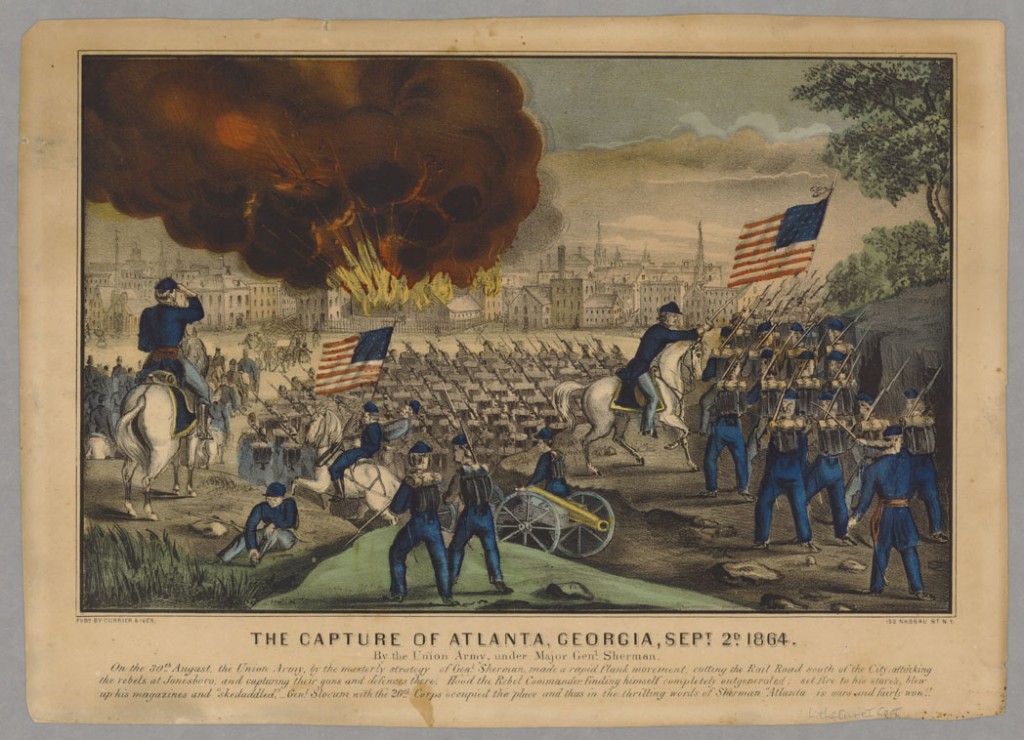 Currier & Ives lithograph of the capture of Atlanta, Georgia by Sherman