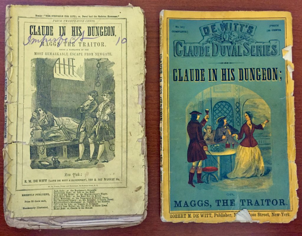 Two different issues of Claude in his dungeon; or, Maggs the traitor, the earlier one on the left, the later one on the right