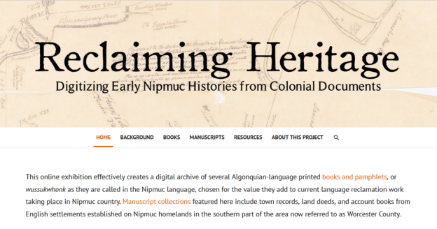 Reclaiming Heritage: Digitizing Nipmuc Histories from Colonial Documents