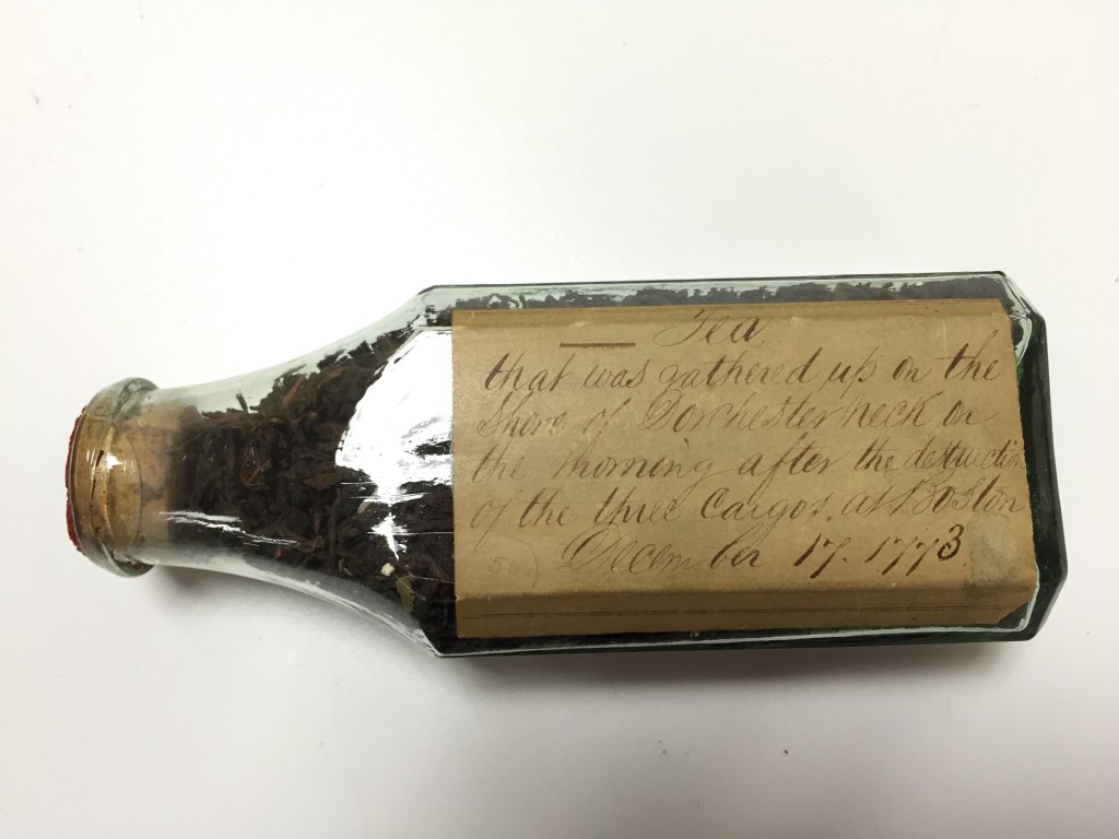 The bottle of tea Harris gave to the Massachusetts Historical Society (MHS). Photo courtesy of MHS.