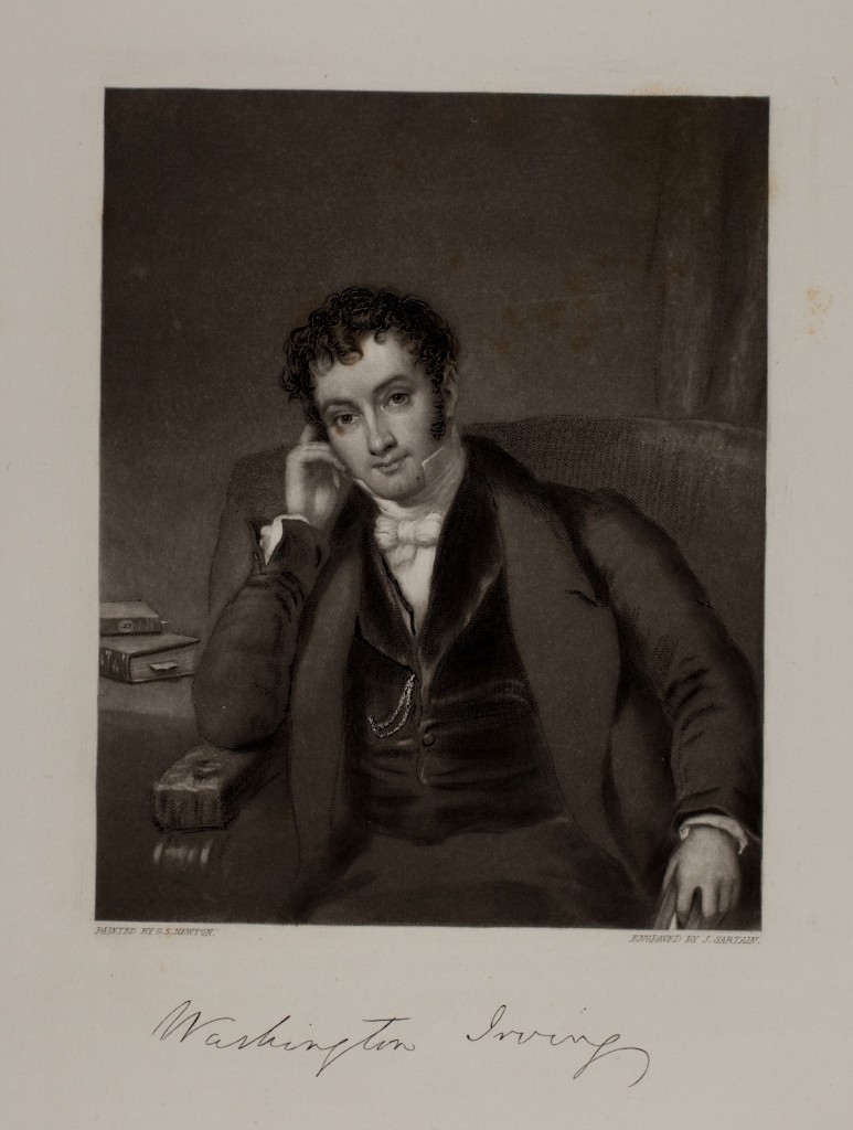 Portrait of Washington Irving in The Drawing-Room Scrap Book (Philadelphia, 1850), engraved by J. Sartain after a painting by Gilbert Stuart Newton.