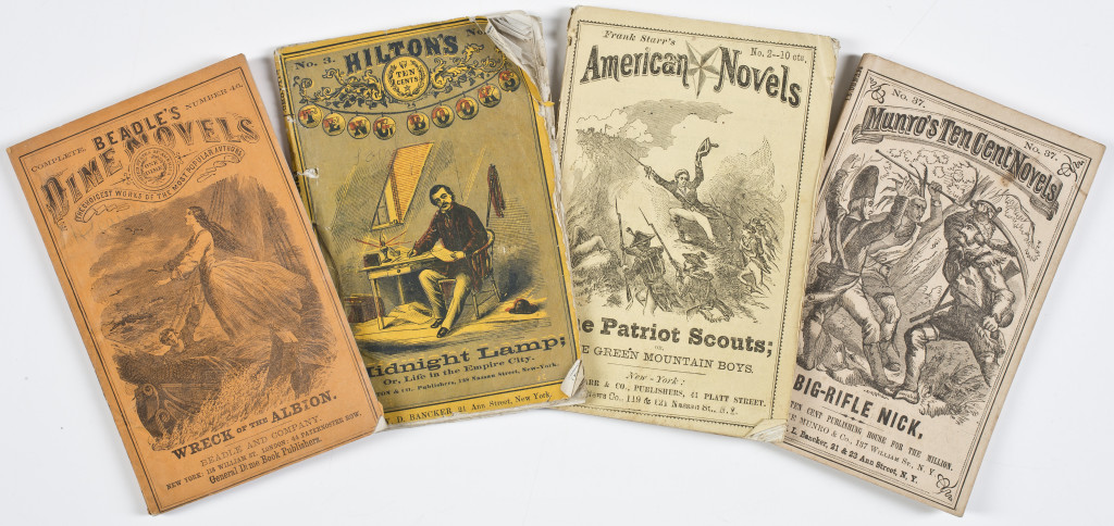 The AAS dime novel collection includes a wide array of publishers, from Beadle and Company to lesser known publishers like Hilton & Co. and Richmond & Company. Whatever the popularity or quality of a given publisher, many tropes are shared across the entire spectrum of dime novels.