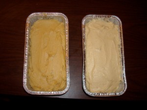 Ready to go in the oven, the 19th century cake is on the left. 